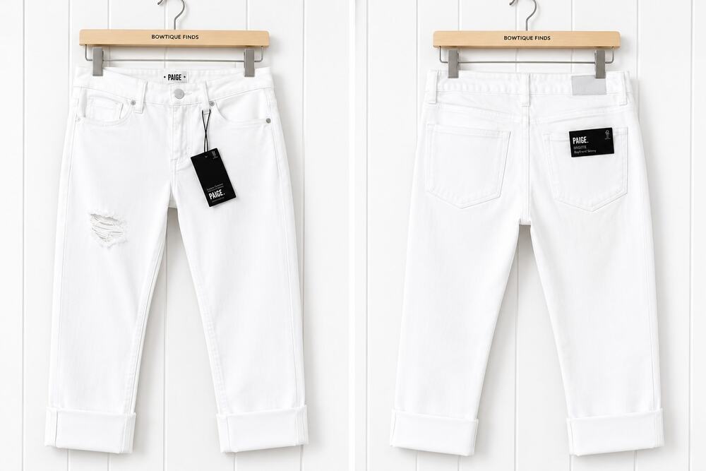 PAIGE Brigitte Jeans Womens 26 NWT White Distressed Cropped Boyfriend Cuffed
